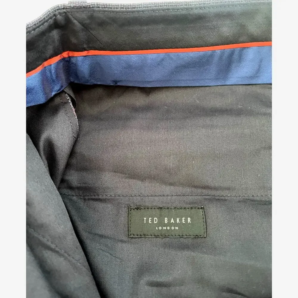 Ted Baker Karl Slim Fit 100% Wool Dress Pants, Micro Plaid Blue | 33 Short Unhem - Picture 12 of 14